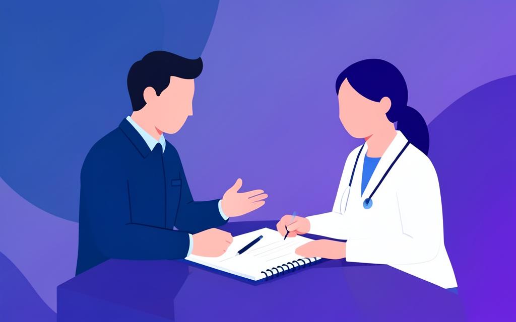 Profesional de la salud conversando con una persona durante una consulta